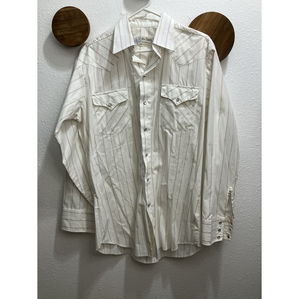 Vintage Ranch and Town Shirt Mens‎ Large Striped Western Pearl Snap USA 90s